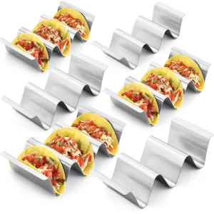Stainless Steel Taco Holder Stand, Set of 6 - Stylish Rack Holds Up to 3 Taco...