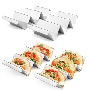 Taco Holders 4 Packs - Stainless Steel Stand Rack Tray Silver