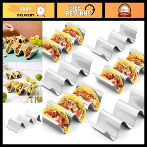 Stainless Steel Taco Holder Stand Set of 6 - Stylish Rack for 3 Tacos Each, Dish
