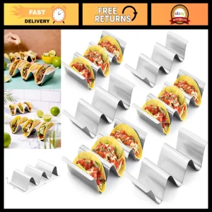Stainless Steel Taco Holder Stand Set of 6 - Stylish Rack for 3 Tacos Each, Oven