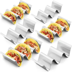 Stainless Steel Taco Holder Stand, Set of 6 - Stylish Rack Holds up to 3 Tacos E