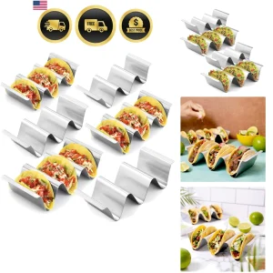 Stainless Steel Taco Holder Stand, Set of 6 - Stylish Rack Holds Up to 3 Taco...