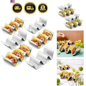 Stainless Steel Taco Holder Stand, Set of 6 - Stylish Rack Holds Up to 3 Taco...